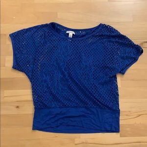 Blue Netted Short Sleeve Top